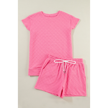 Checkered Textured Tee and Drawstring Shorts