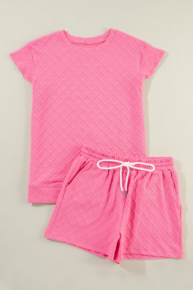 Checkered Textured Tee and Drawstring Shorts