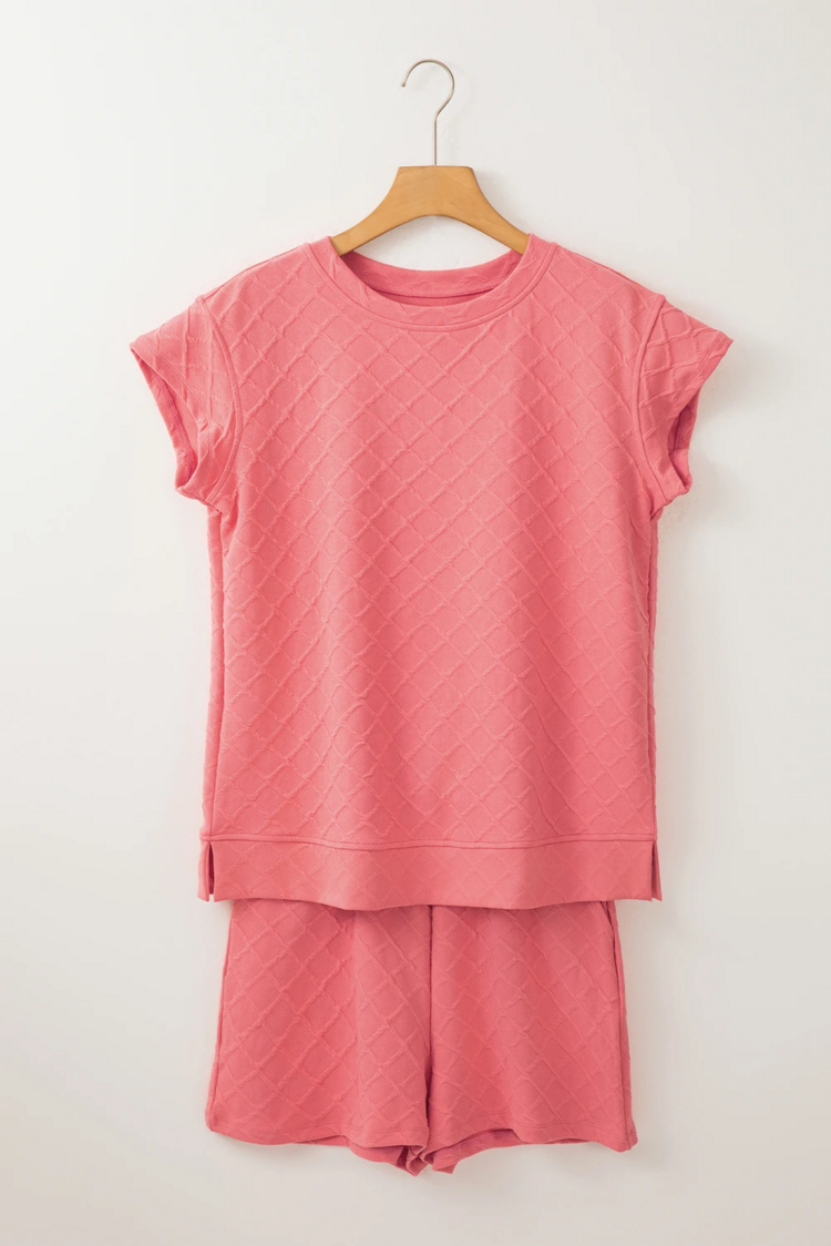 Checkered Textured Tee and Drawstring Shorts