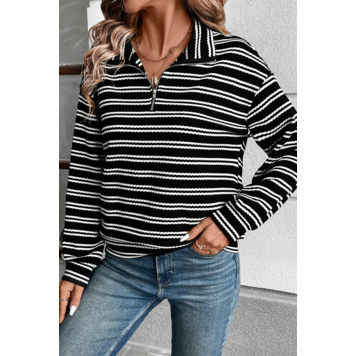 Textured Quarter Zip Collar Long Sleeve Top