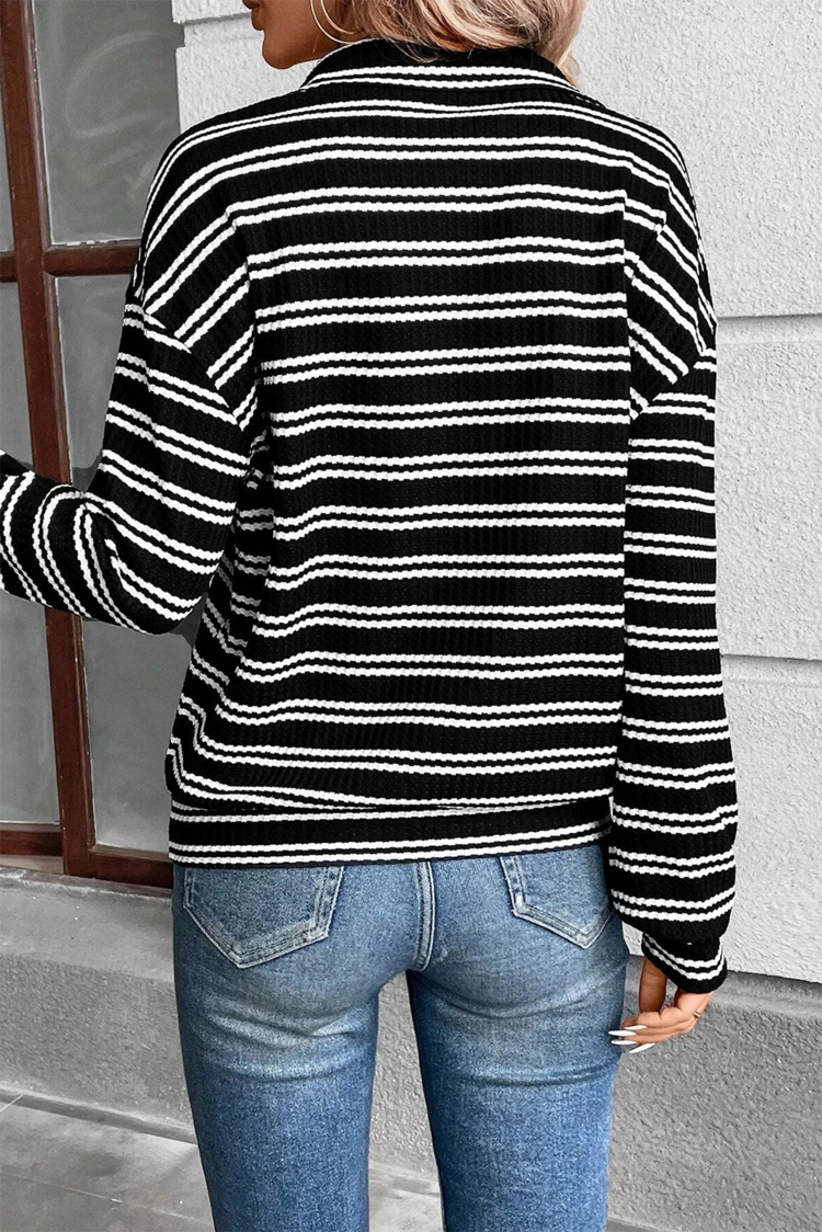 Textured Quarter Zip Collar Long Sleeve Top