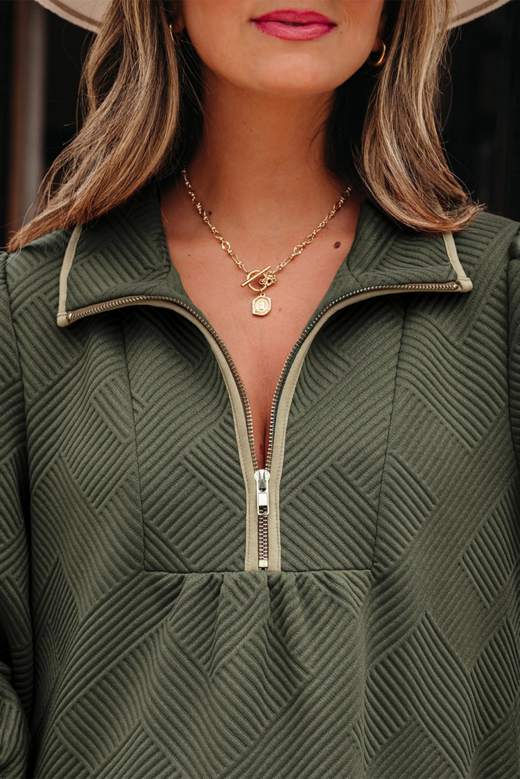Quarter Zip Collar Bracelet Sleeve Textured Mini Dress