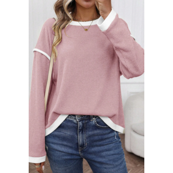 Contrast Color Trim Knit Drop Shoulder Loose Top