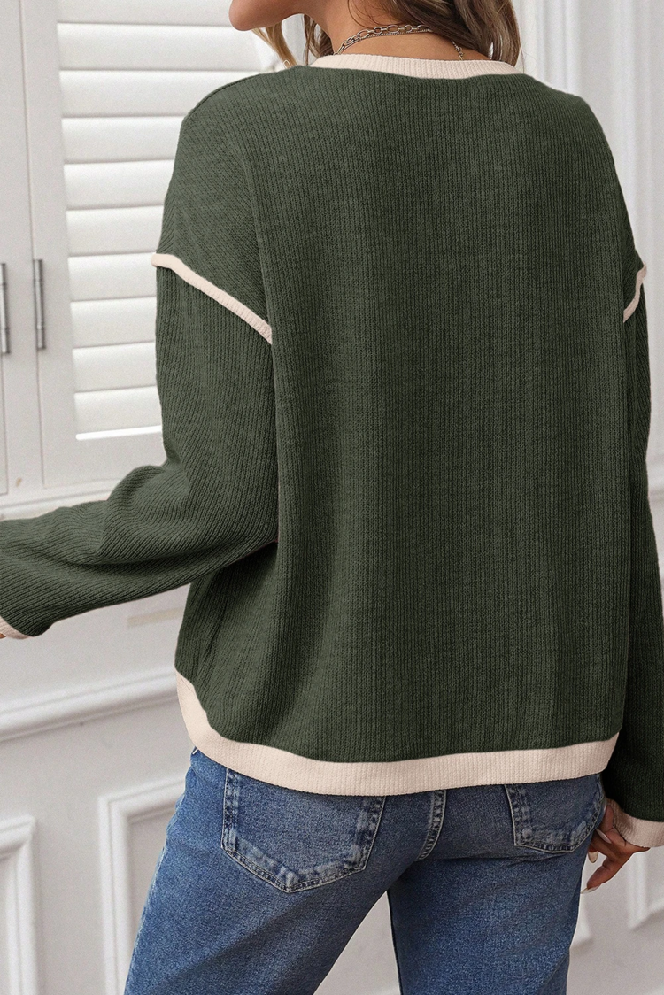 Contrast Color Trim Knit Drop Shoulder Loose Top