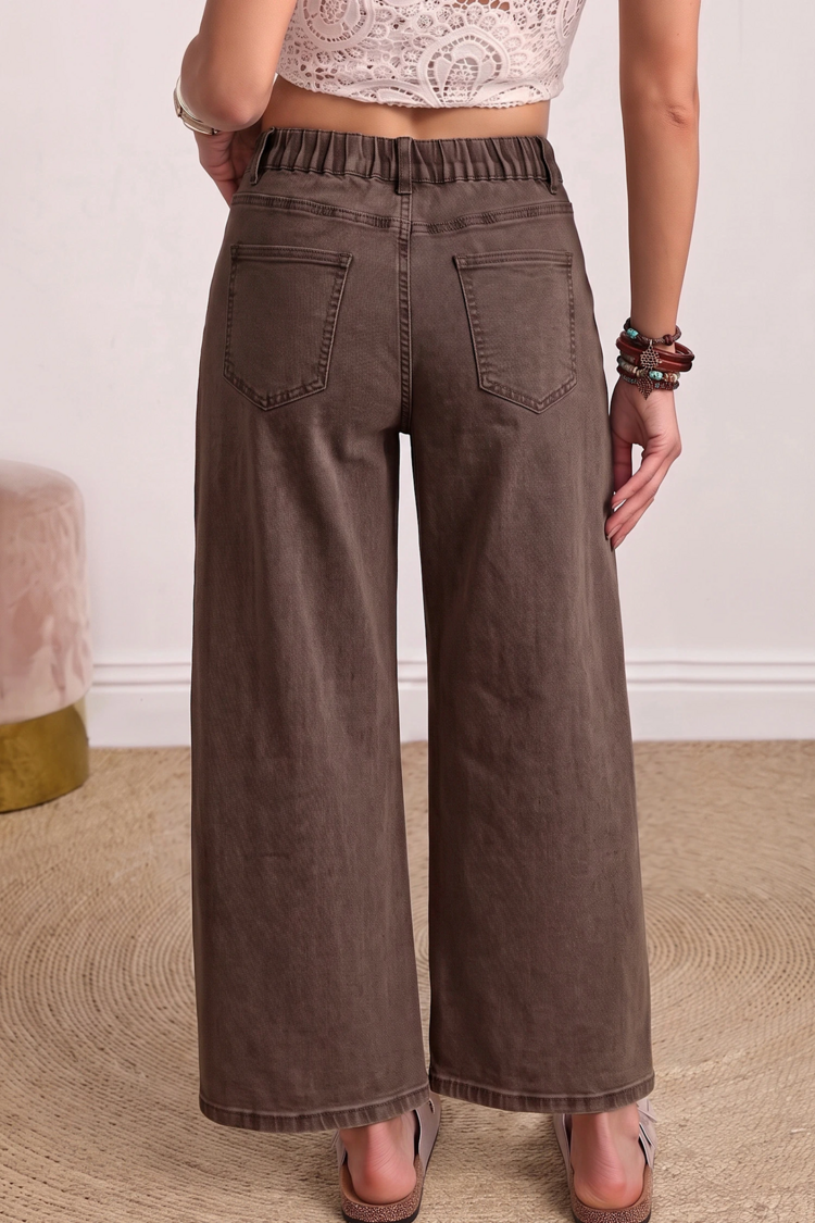 Solid Color Square Patch Pocket Ankle-length Barrel Jeans
