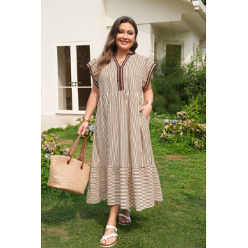 Slit V Neck Tiered Flutter Sleeve Maxi Dress