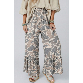 Camo Print Wide Leg Casual Pants