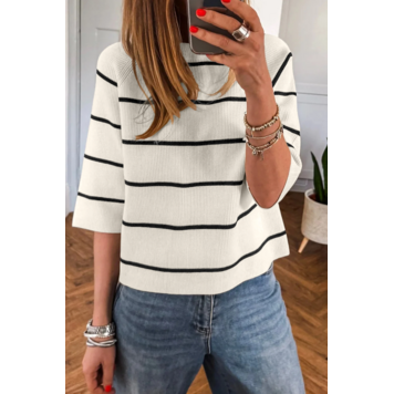 Ribbed Knit Half Sleeve Loose Sweater Tee