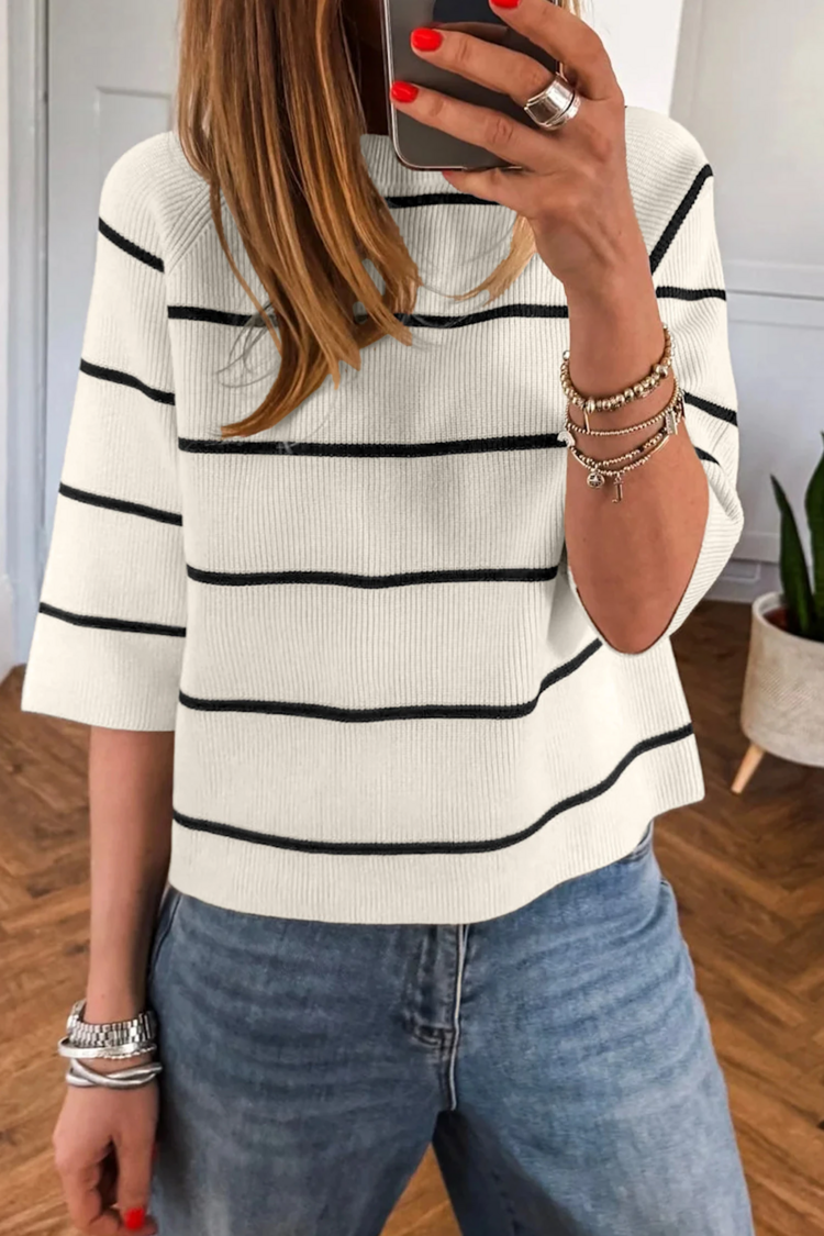 Ribbed Knit Half Sleeve Loose Sweater Tee