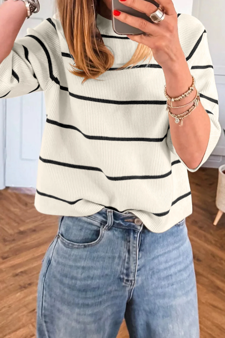 Ribbed Knit Half Sleeve Loose Sweater Tee