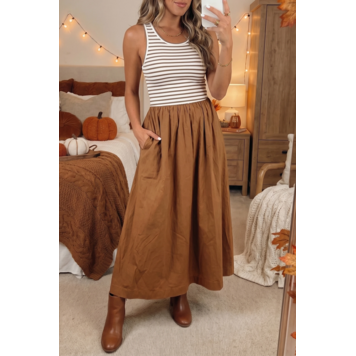 Striped Colorblock Patchwork Sleeveless Casual Long Dress