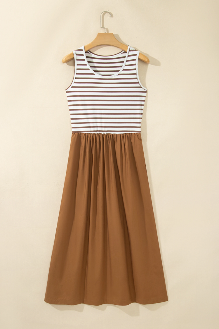 Striped Colorblock Patchwork Sleeveless Casual Long Dress