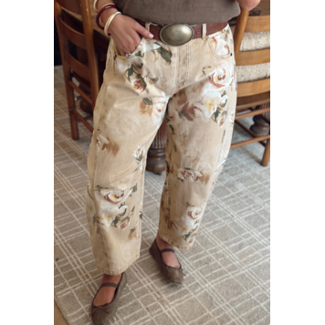 Retro Floral Print Relaxed Barrel Jeans