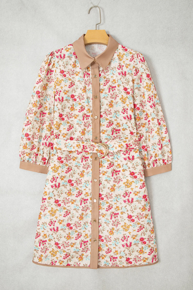 Abstract Floral Print Square Neck Long Sleeve Mini Shift Dress
