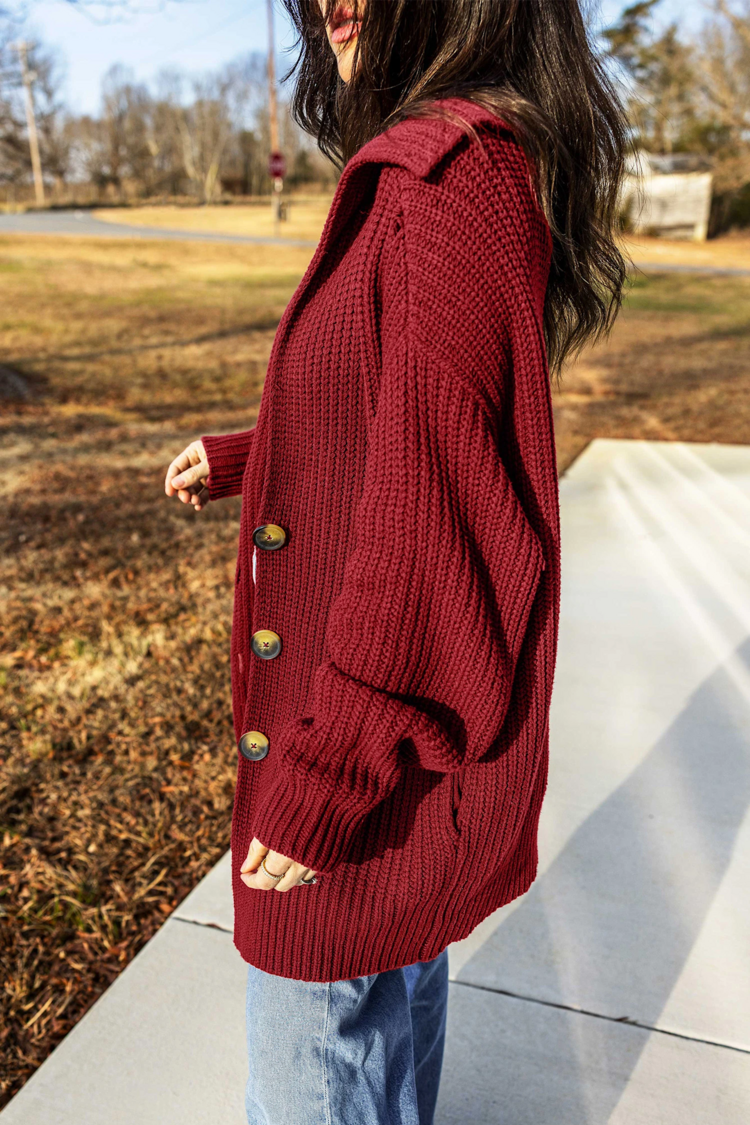 Solid Color Knit Oversized Button Front Sweater Cardigan
