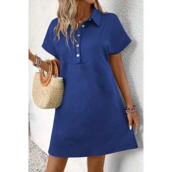 Solid Color Textured Short Sleeve A Line Mini Dress