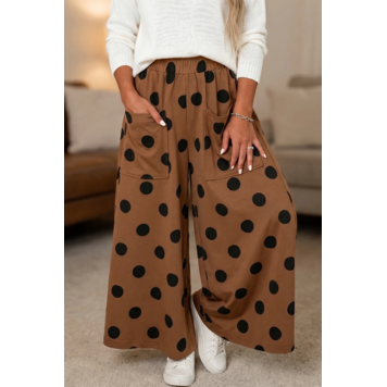 Polka Dot Wide Leg Elastic Waist Casual Pants