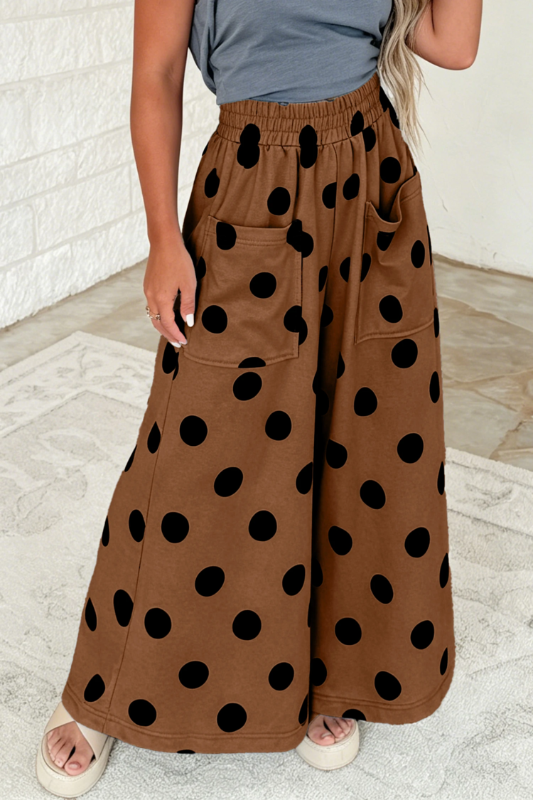 Polka Dot Wide Leg Elastic Waist Casual Pants