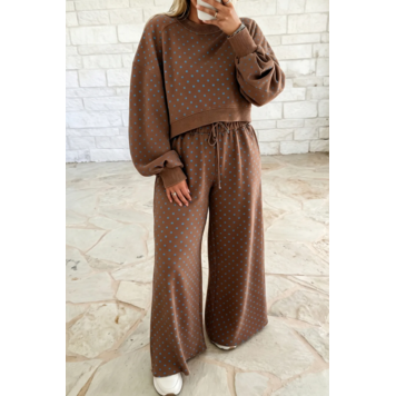 Polka Dot Round Neck Long Sleeve Plus Size Set