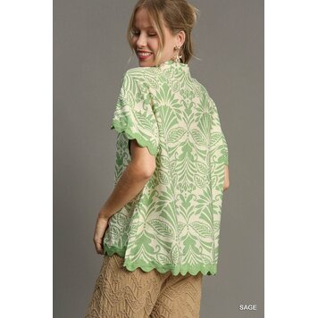 Umgee Two Tone Button Down Shirt Sage L