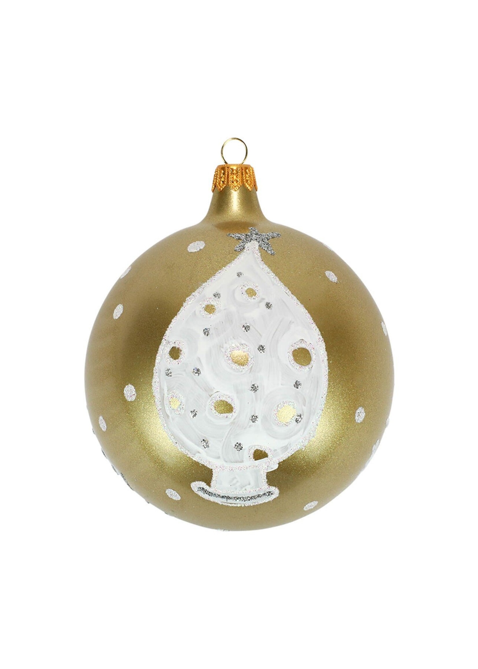 Vietri Gold Ornament White & Gold Trees Retired