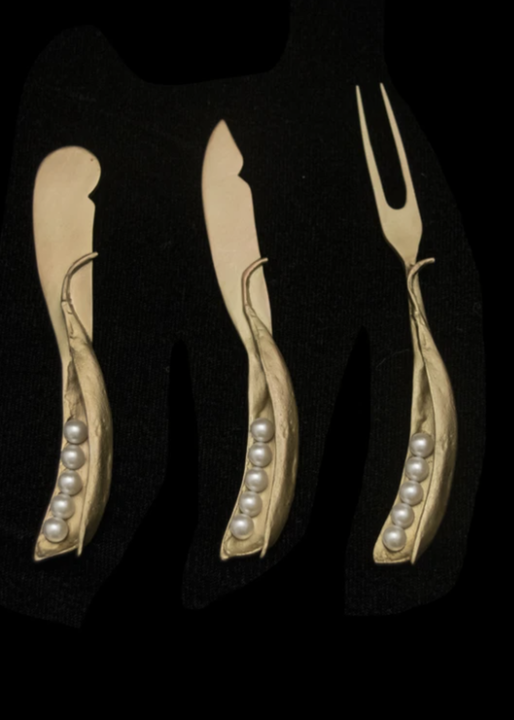 Antique Brass Pea Pod 3 Piece Hostess Set