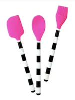 Black & White Stripe Silicone Utensil 3-Piece Set