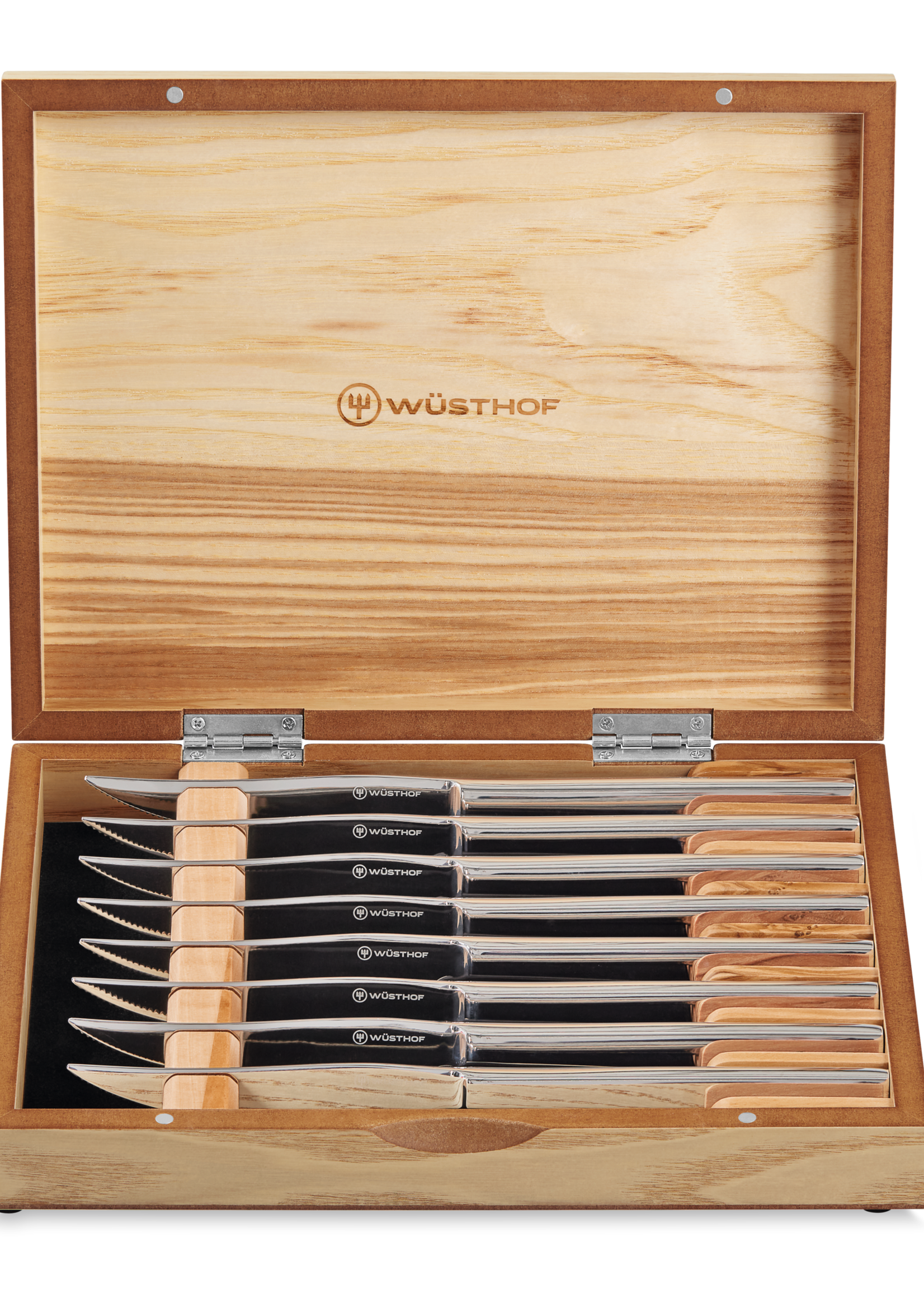 Wusthof 8pc Stainless Steak Knife Set, Olivewood Chest