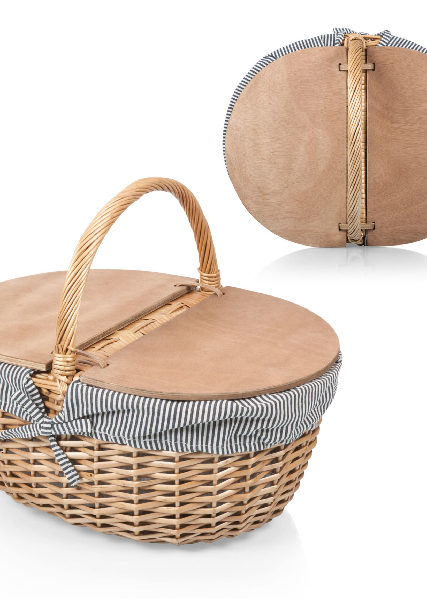 Picnic Time Country Basket - Navy Blue & White Stripe