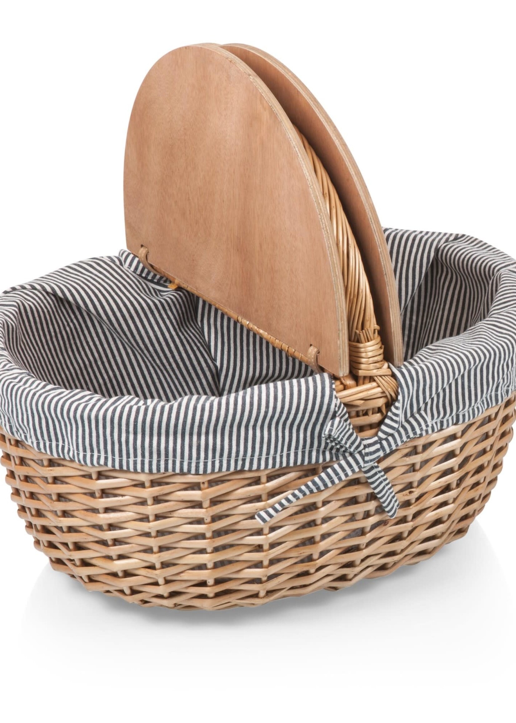 Picnic Time Country Basket - Navy Blue & White Stripe