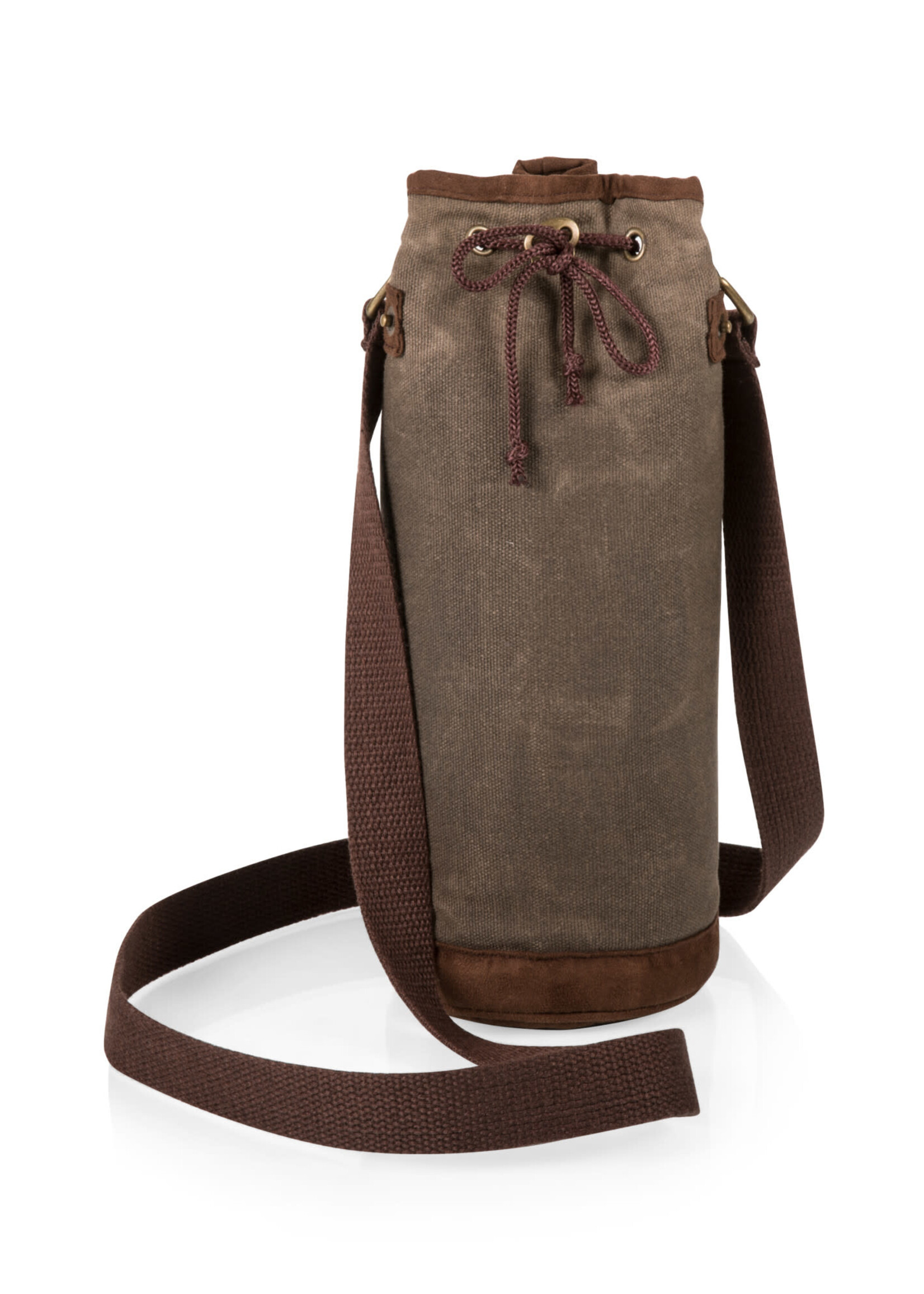 Picnic Time Waxed Canvas Wine Tote - Khaki Green