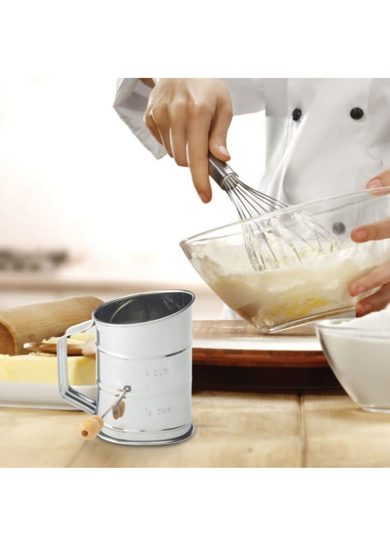 SHOWERORO 1pc Spring Duster Kitchen Sifting Tool Hand Crank Flour Sifter Dusting Wands For Baking Sifting Kitchen Tool Sugar Sifter Flour Sifters Skimmer Cake Stainless Steel Metal