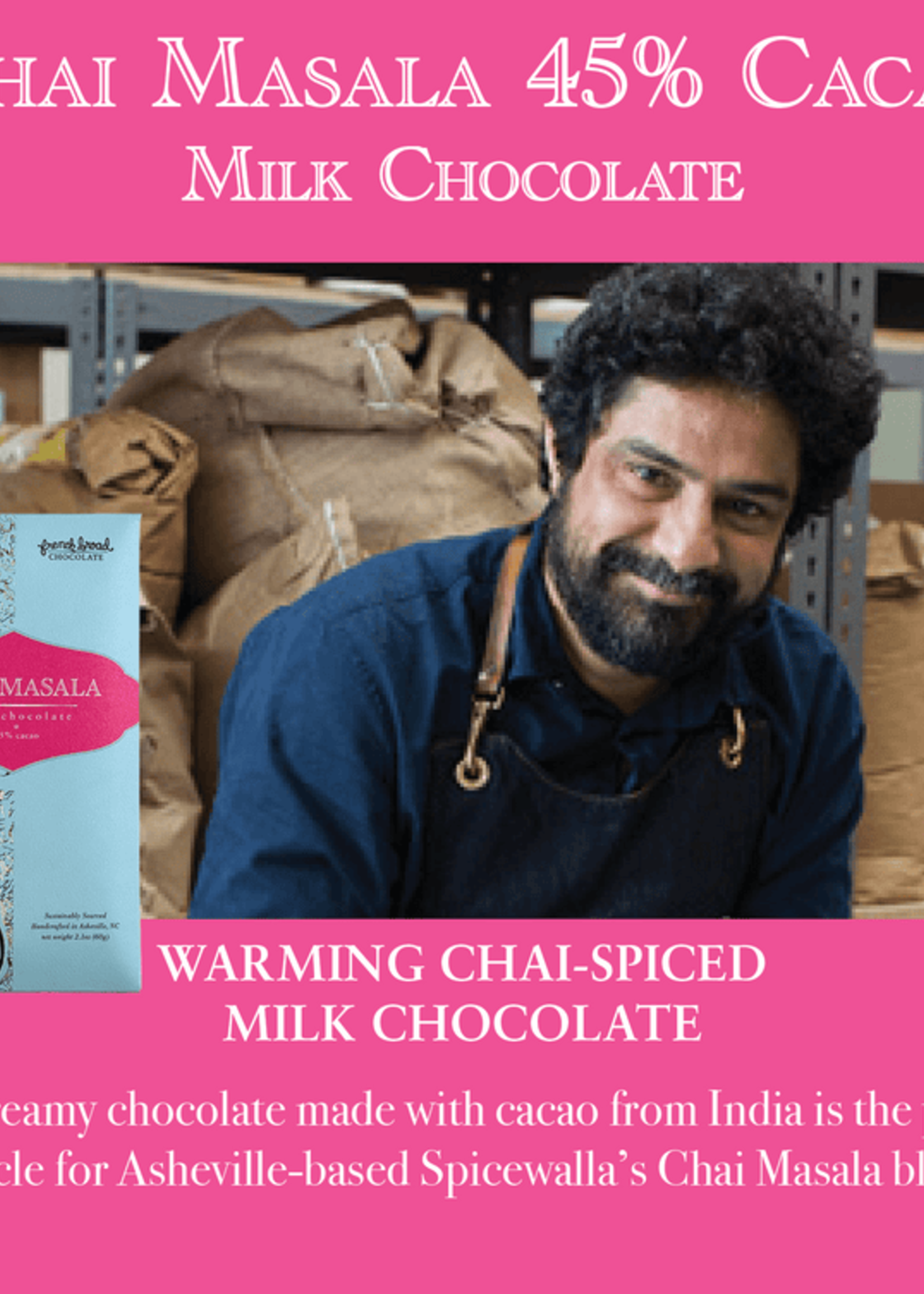 French Broad Chocolates 60g Chai Masala Milk Chocolate Bar