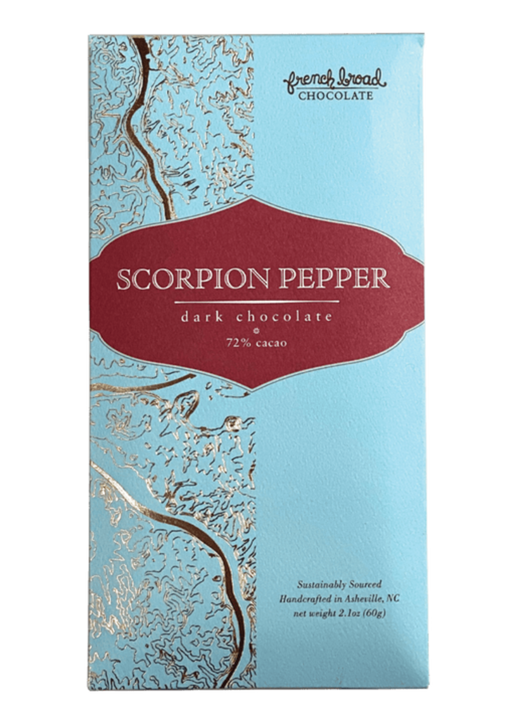 French Broad Chocolates 28g Scorpion Pepper Dark Chocolate Bar