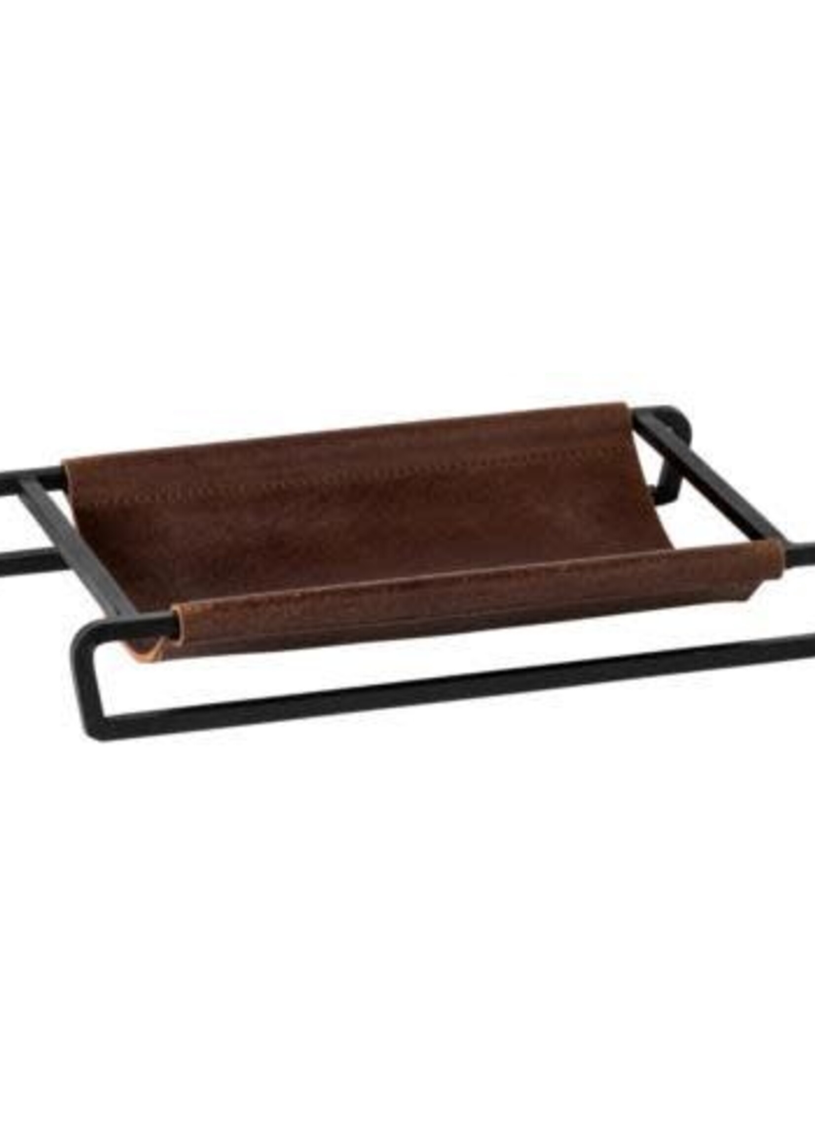 Leather Brown Rectangle Tray / Basket  10"