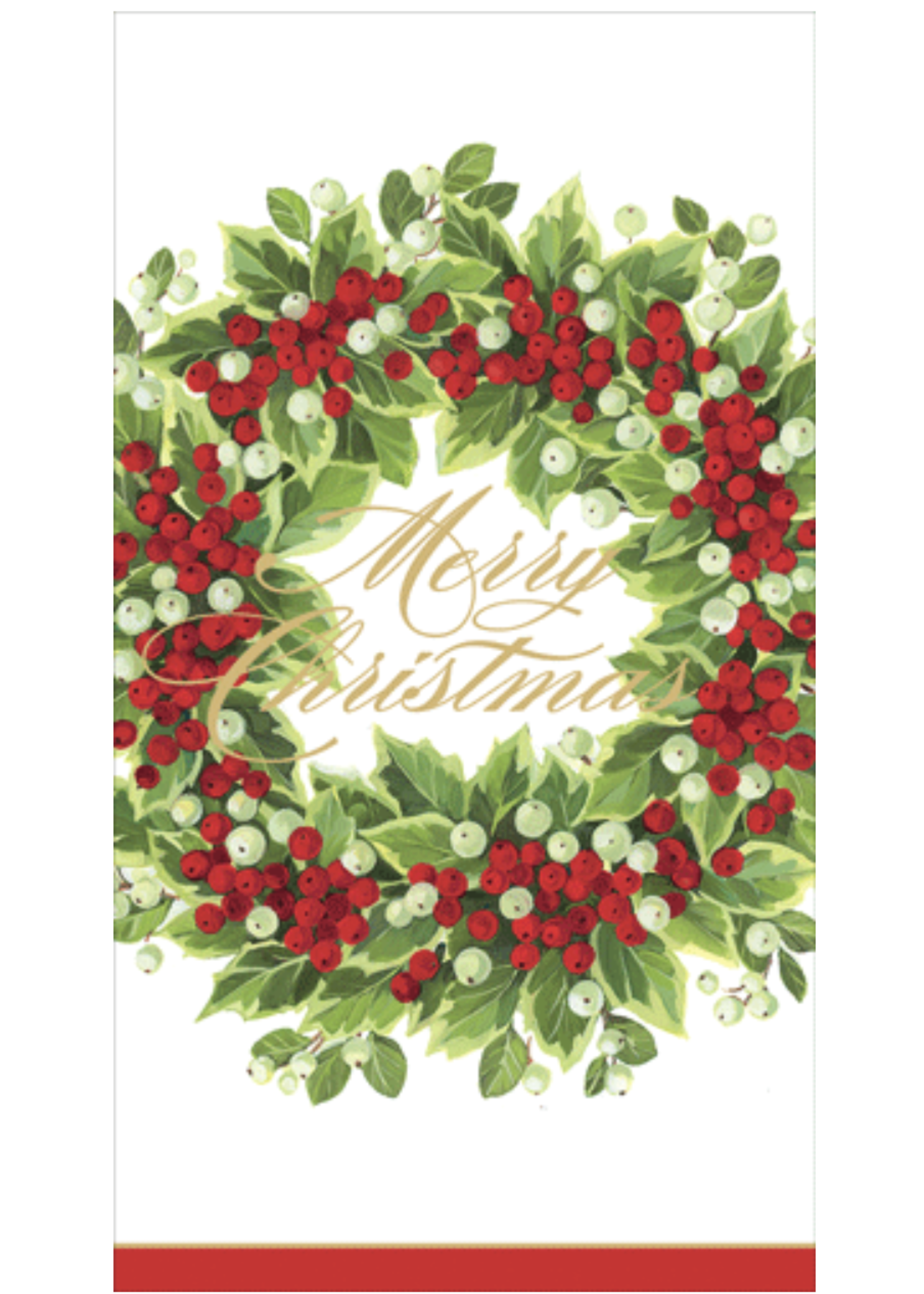 Caspari Guest Towels : Holly and Berry Wreath Merry Christmas