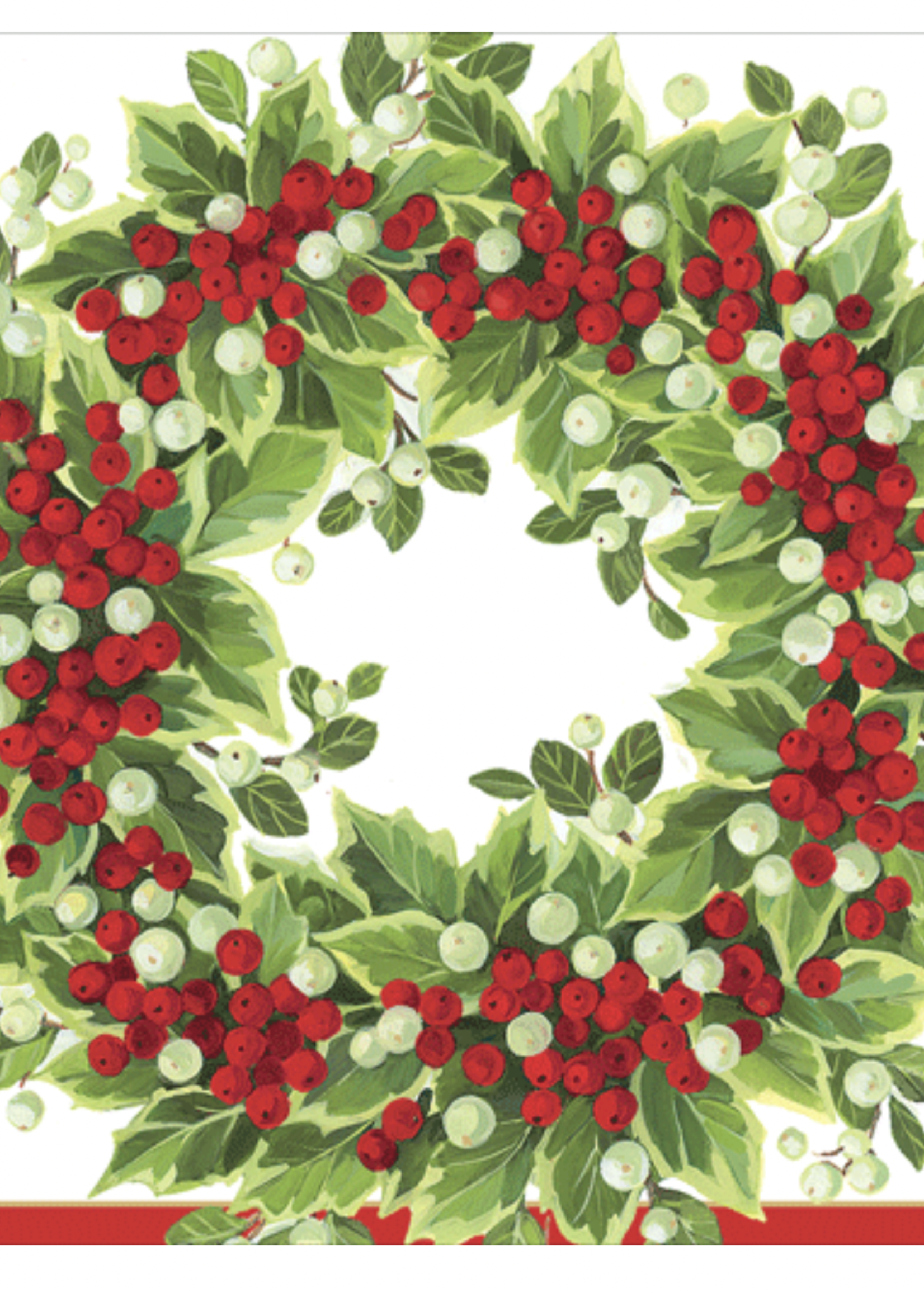 Caspari Luncheon Napkins : Holly and Berry Wreath