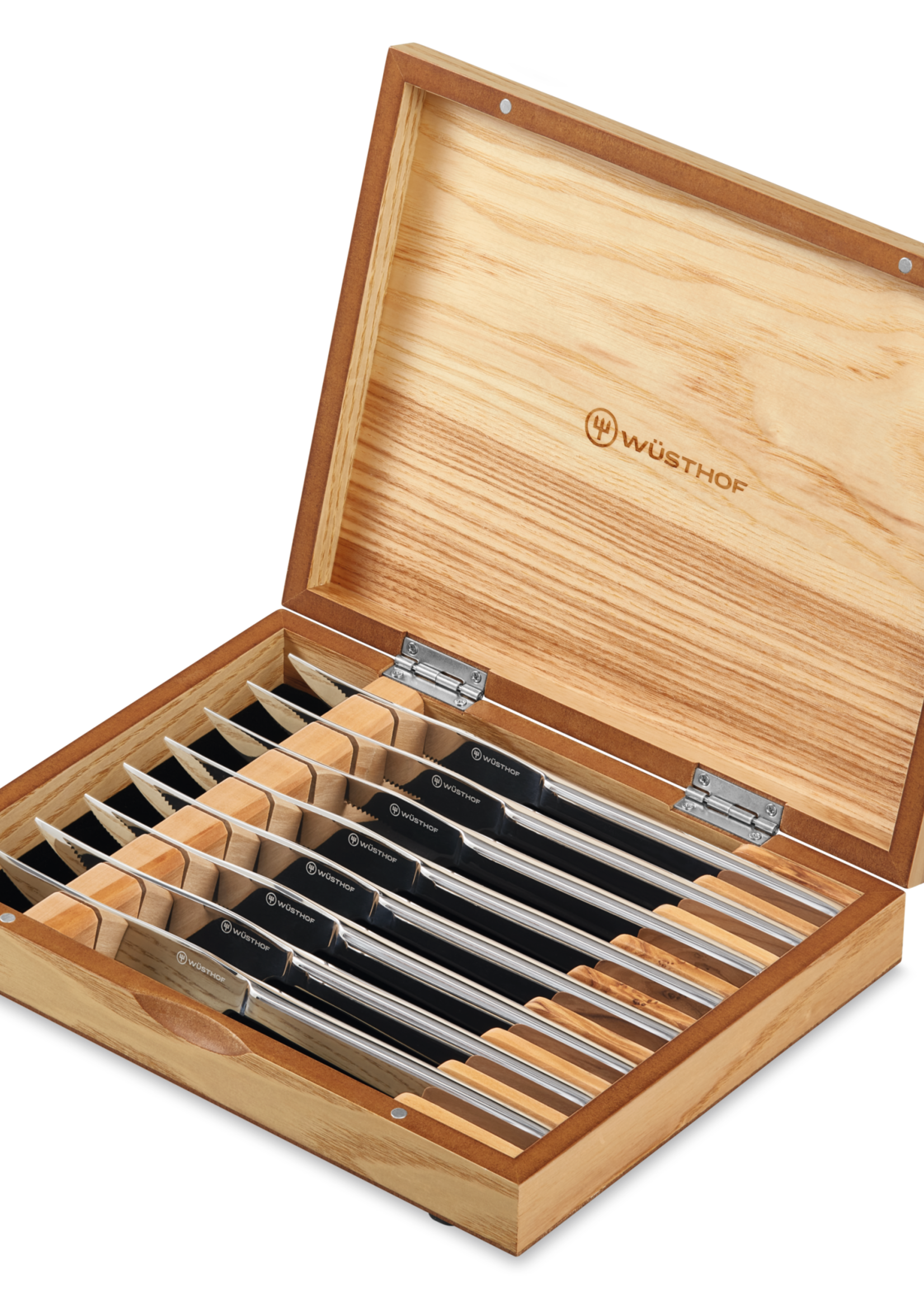 Wusthof 8pc Stainless Steak Knife Set, Olivewood Chest