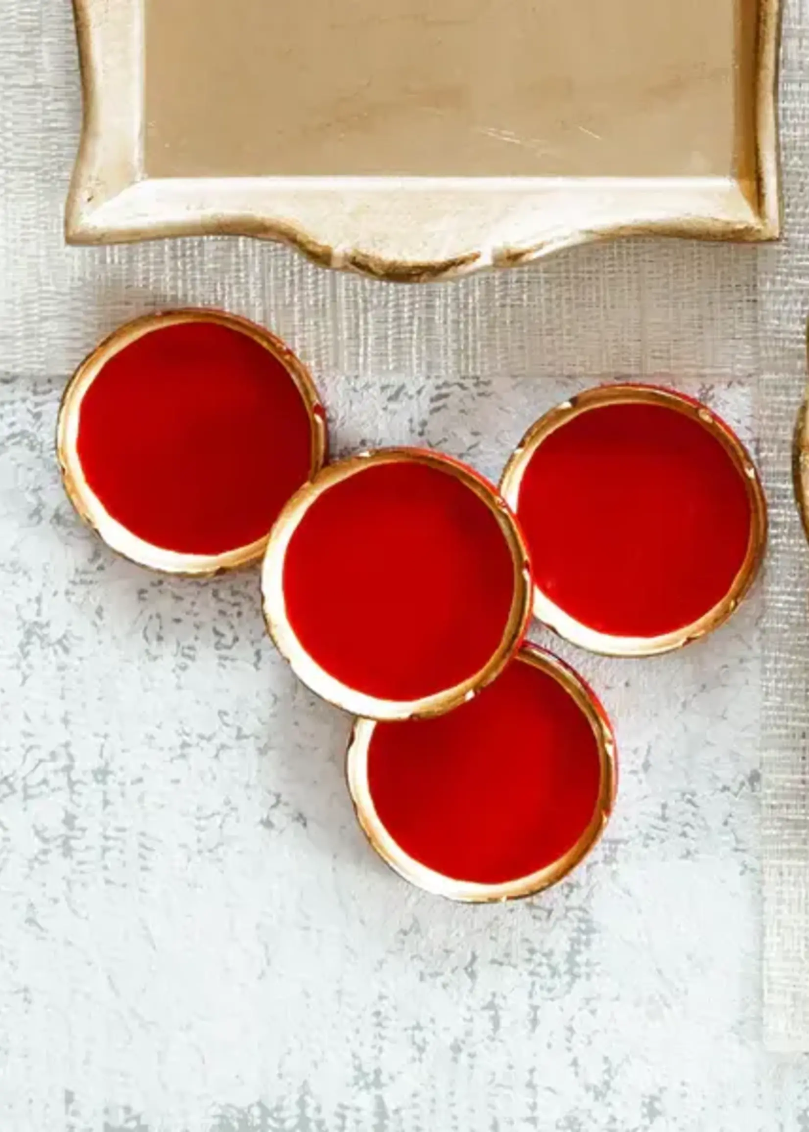 Vietri Florentine Wooden Red & Gold Coasters S/4 Retired w/ Sale Price