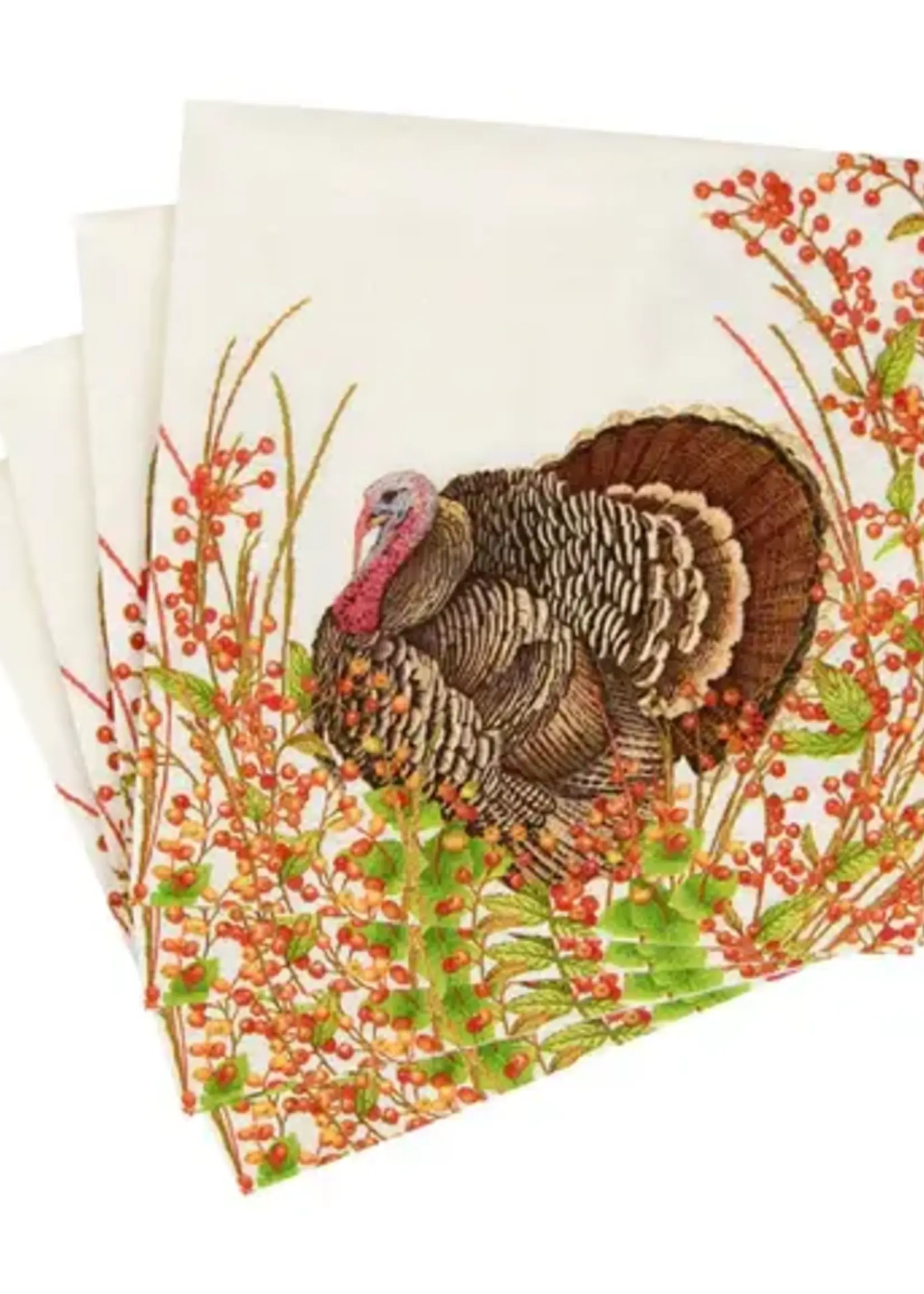 Caspari Cocktail Napkins : Turkey and Berries