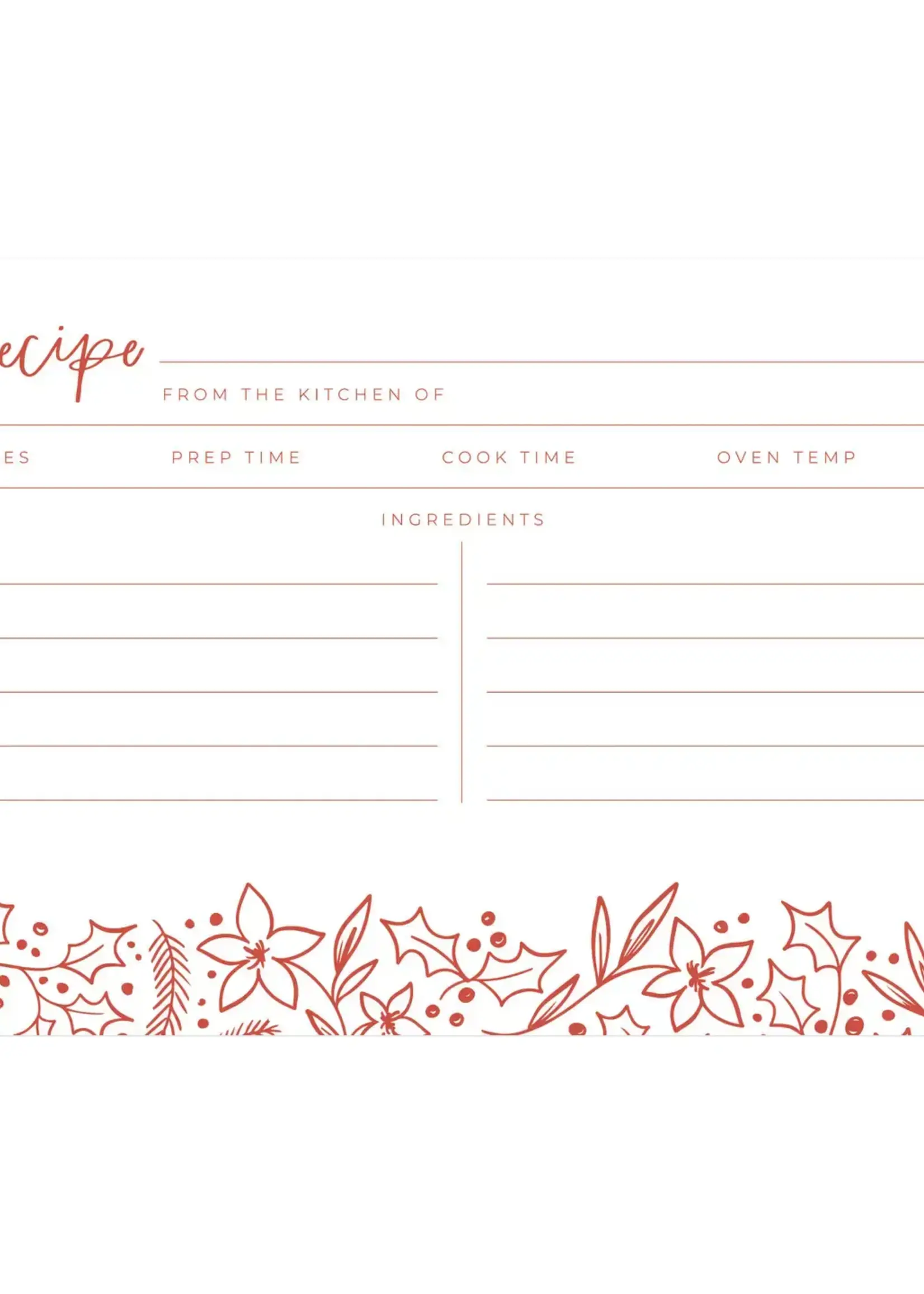 1Canoe2 Letterpress Red Holiday Floral Recipe Cards