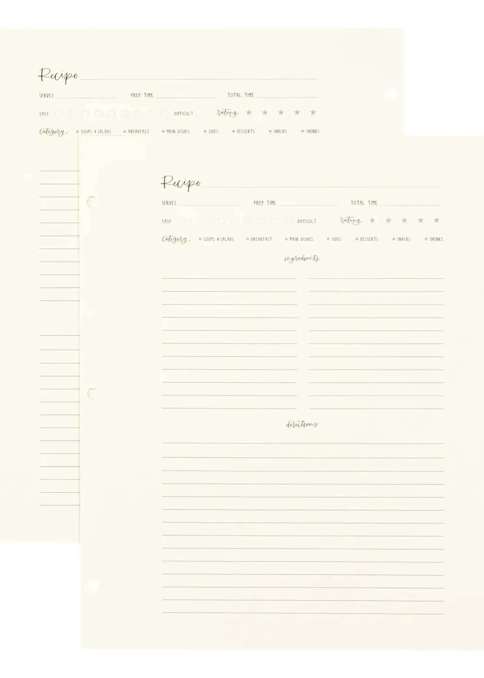 1Canoe2 Letterpress Large Recipe Page Set