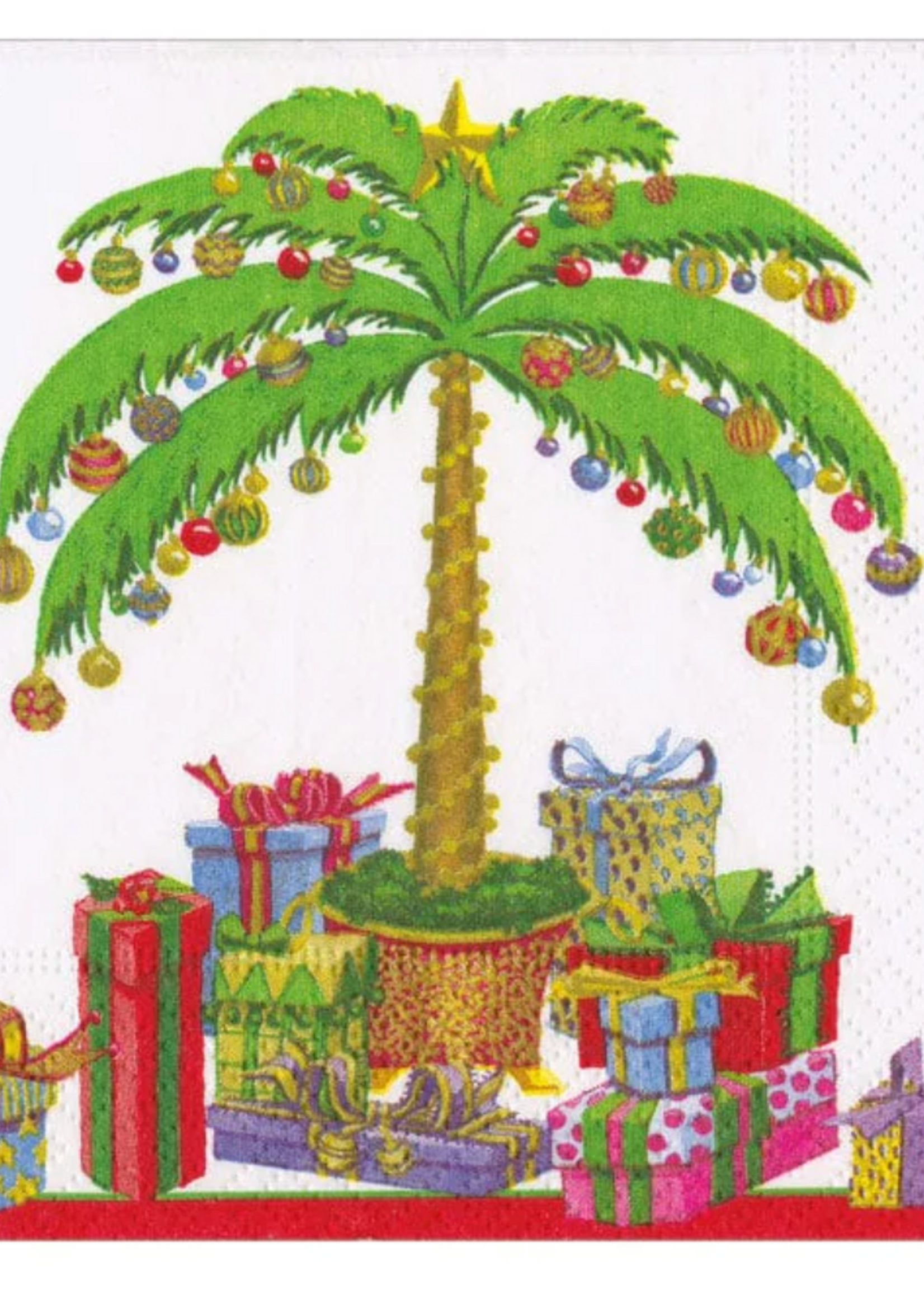 Caspari Cocktail Napkins : Deck the Palm - Pearl