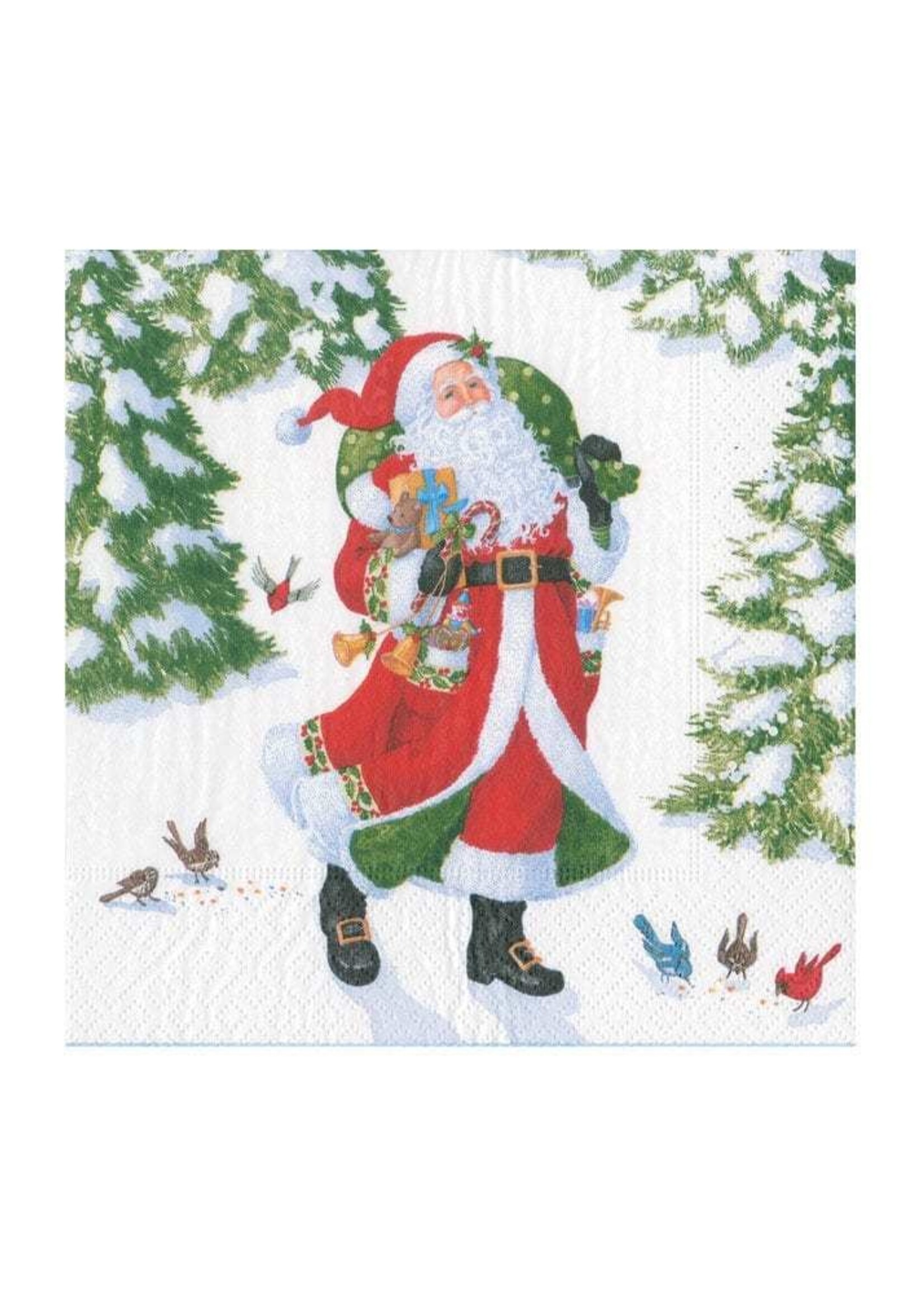 Caspari Cocktail Napkins : Woodland Santa
