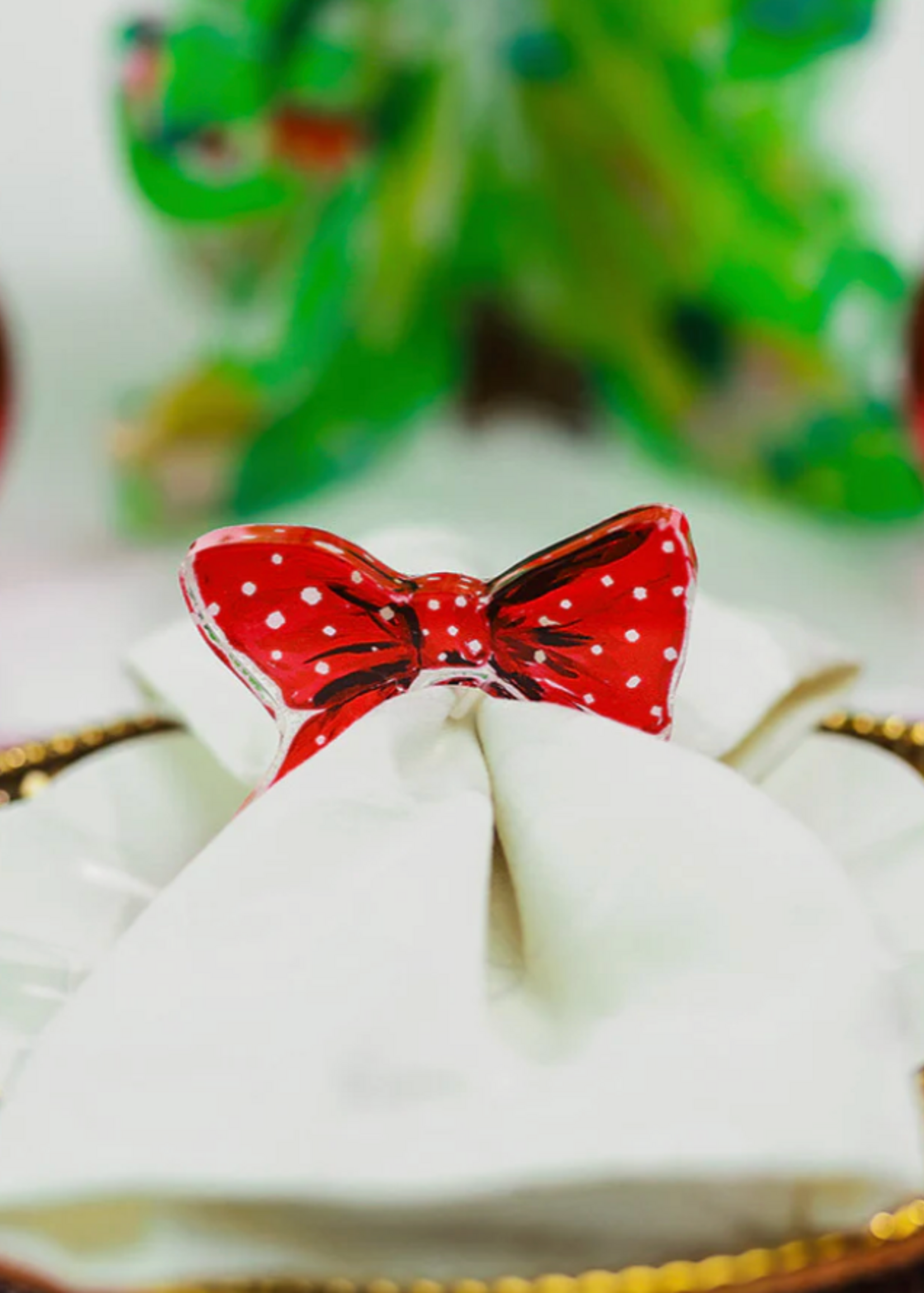 Lauren Dunn Red Polka Dot Napkin Ring Set of 4