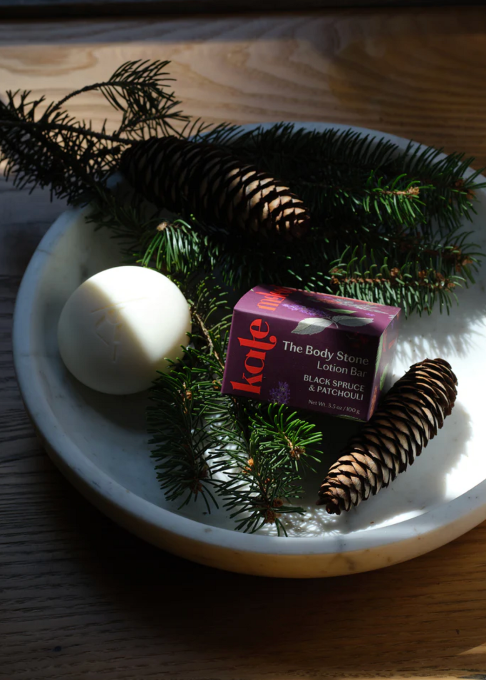 Kate McLeod Black Spruce & Patchouli Stone Lotion Bar