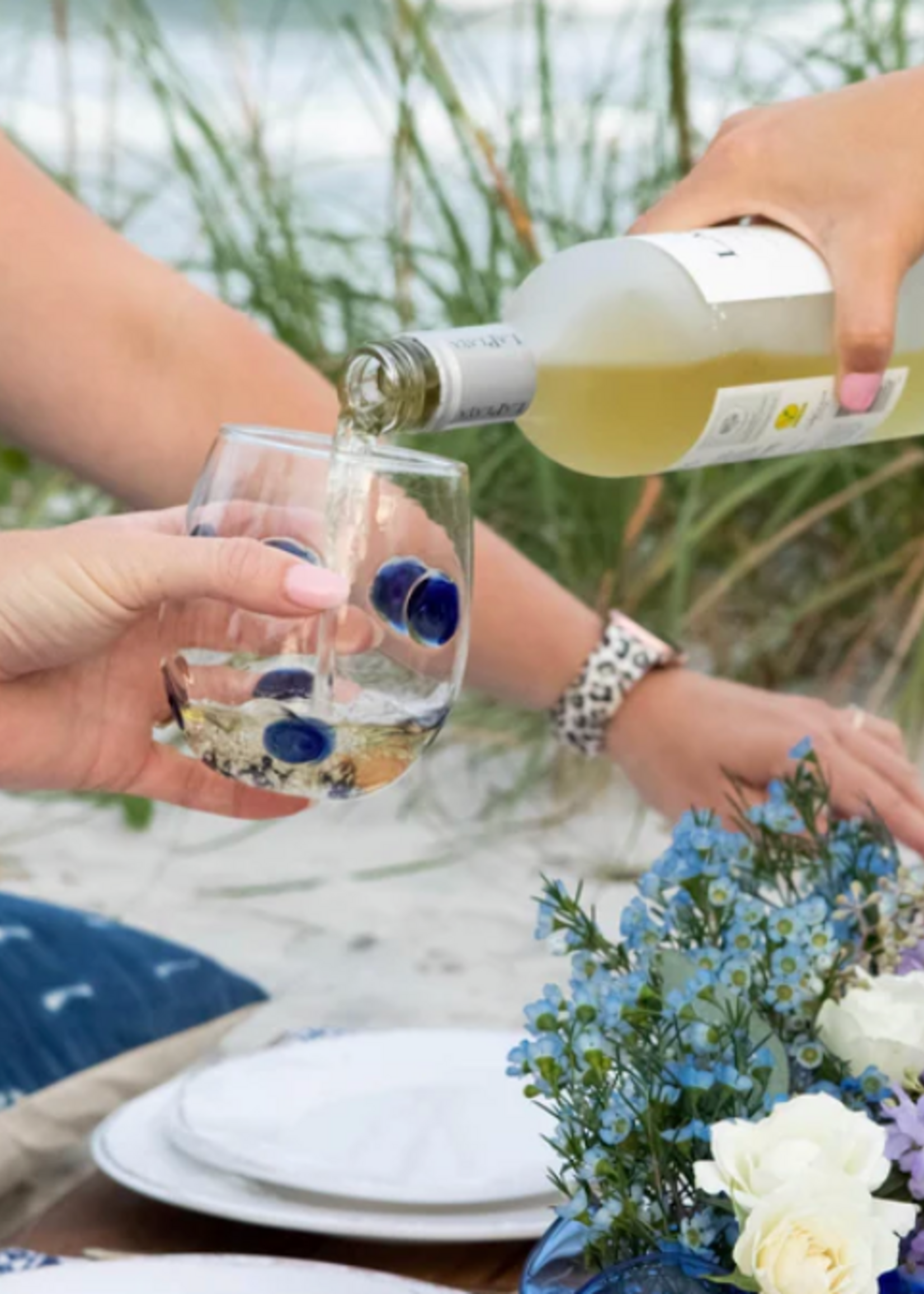 Vietri Drop Blue Stemless Wine