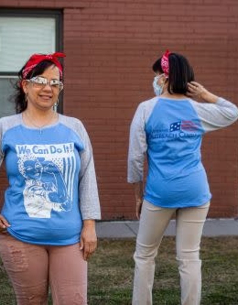 We Can Do It! Rosie Baseball Tee Powder Blue/Gray