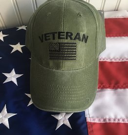 Veteran w/ US Flag Baseball Cap OD