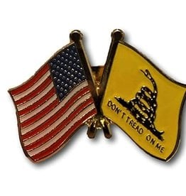 American and Don't Tread On Me with Coiled Snake Crossed Flags Lapel Pin